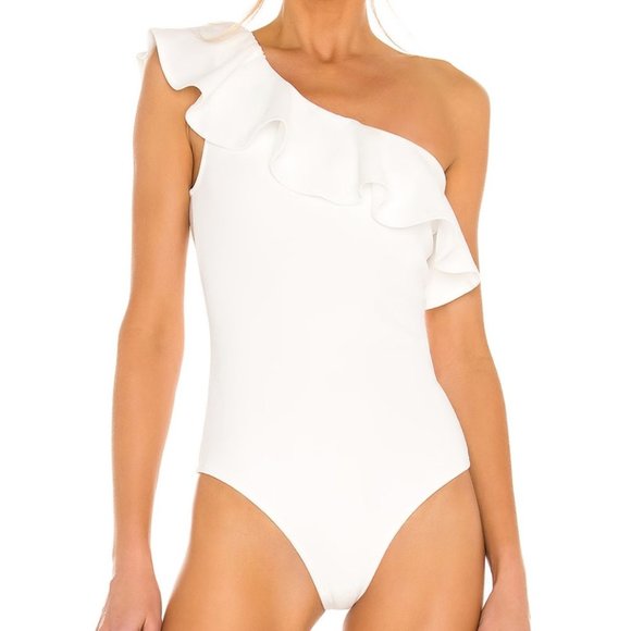 Show Me Your MuMu Tops - SHOW ME YOUR MUMU Ophelia Ruffle Bodysuit Color Bone Stretch
